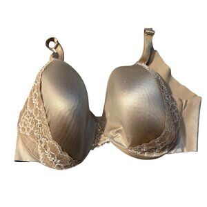 Soma Vanishing Back Full Coverage Bra 40DD Beige Lace Trim Nylon/Spandex Womens